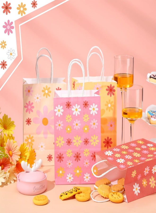 Glenmal 24 Pcs Daisy Flower Gift Bags Bulk Pink Flower Gift Bags Boho Daisy Party Favors Goodie Bag with Handles for Wedding Retro Birthday Spring Party Decorations Supplies, 6 Styles - Image 3